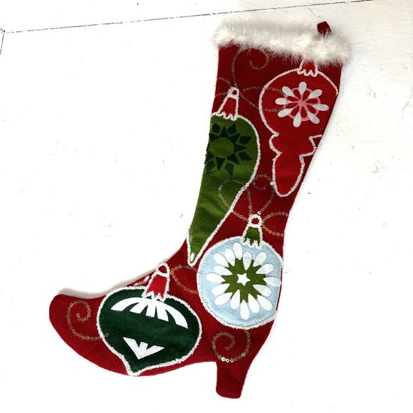 Pier 1 High Heeled Victorian Style Christmas Stocking 22" VTG - Picture 1 of 8